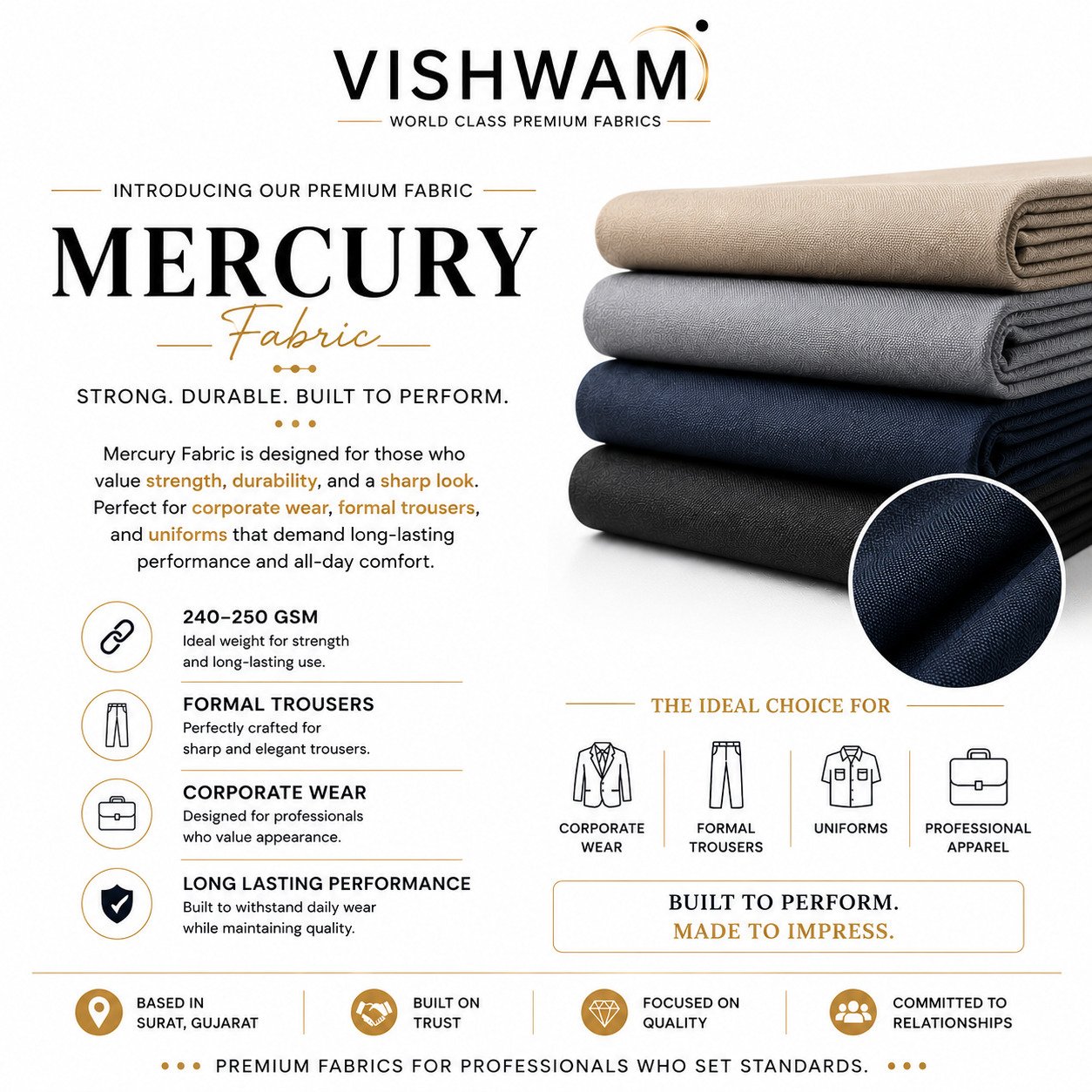 Mercury poly lycra trouser fabric, 240–250 GSM — Vishwam Ahmedabad