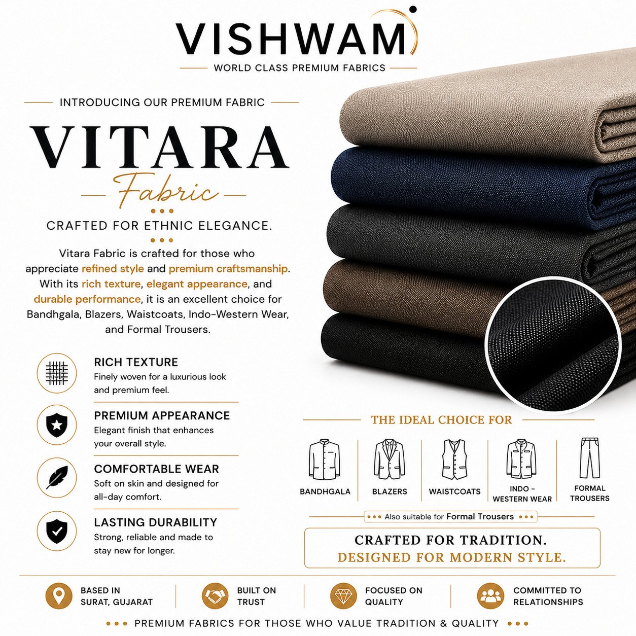 Vitara poly lycra trouser fabric, 240–250 GSM — Vishwam Ahmedabad